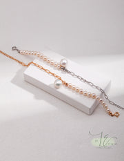 Freshwater Pearl & Chain with Baroque Pearl Pendant Bracelet | 925 Sterling Silver | 18K Find Gold