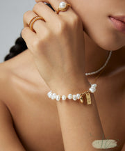 Freshwater Baroque Pearl Bracelet with Heart & Lucky Charm Pendants | 925 Sterling Silver | 18K Fine Gold