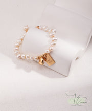 Freshwater Baroque Pearl Bracelet with Heart & Lucky Charm Pendants | 925 Sterling Silver | 18K Fine Gold