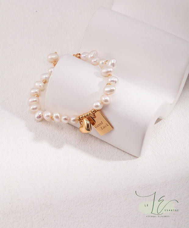 Freshwater Baroque Pearl Bracelet with Heart & Lucky Charm Pendants | 925 Sterling Silver | 18K Fine Gold