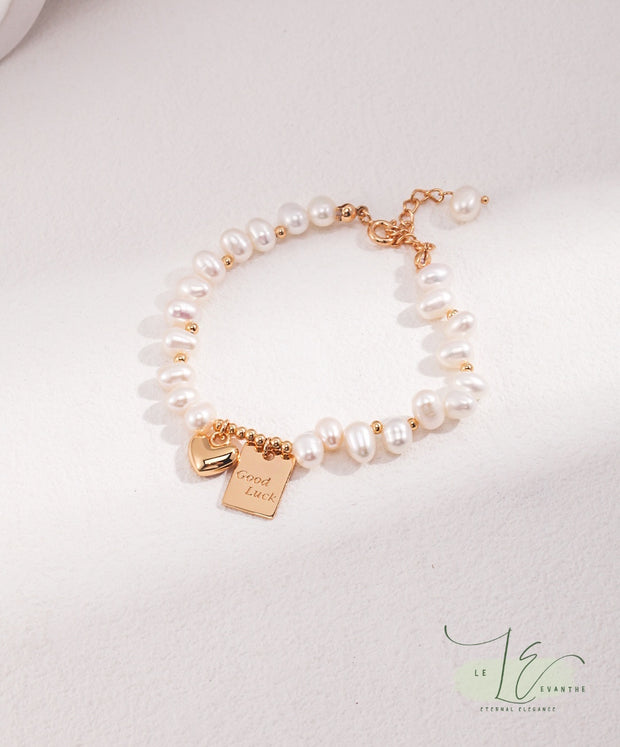 Freshwater Baroque Pearl Bracelet with Heart & Lucky Charm Pendants | 925 Sterling Silver | 18K Fine Gold