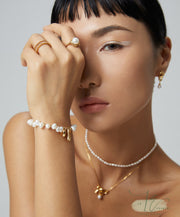 Freshwater Baroque Pearl Bracelet with Heart & Lucky Charm Pendants | 925 Sterling Silver | 18K Fine Gold