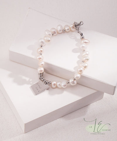 Freshwater Baroque Pearl Bracelet with Heart & Lucky Charm Pendants | 925 Sterling Silver | 18K Fine Gold