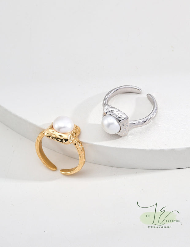 Minimalist Freshwater Pearl Adjustable Open Ring | 925 Sterling Silver | 18K Fine Gold