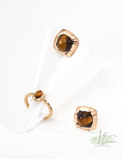 Tiger's Eye Square Frame Stud Earrings | 18K Fine Gold