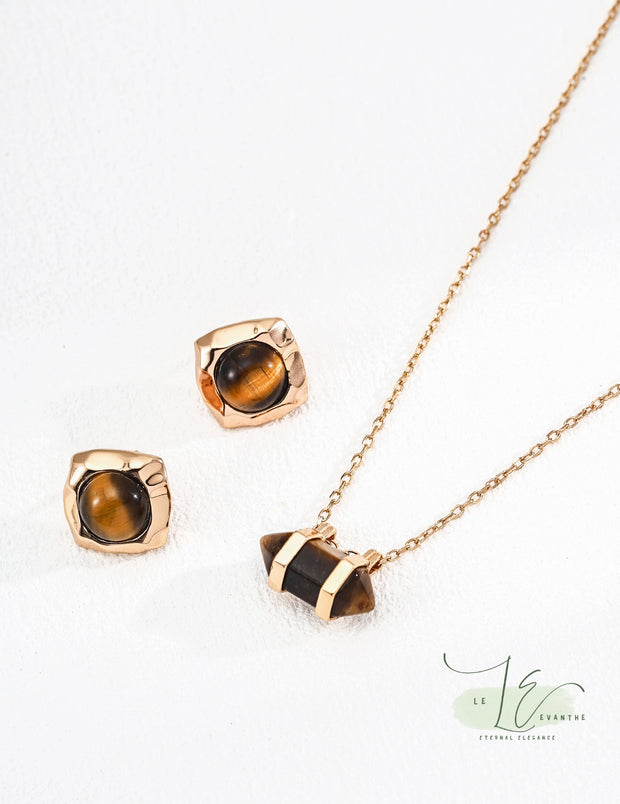 Tiger's Eye Square Frame Stud Earrings | 18K Fine Gold