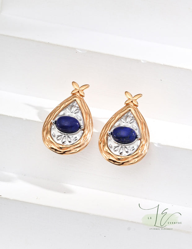 Teardrop Frame with Mother of Pearl / Lapis Lazuli Earrings | 925 Sterling Silver | 18K Fine Gold