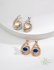 Teardrop Frame with Mother of Pearl / Lapis Lazuli Earrings | 925 Sterling Silver | 18K Fine Gold