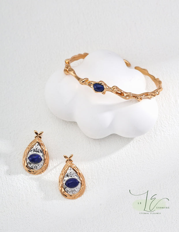 Teardrop Frame with Mother of Pearl / Lapis Lazuli Earrings | 925 Sterling Silver | 18K Fine Gold