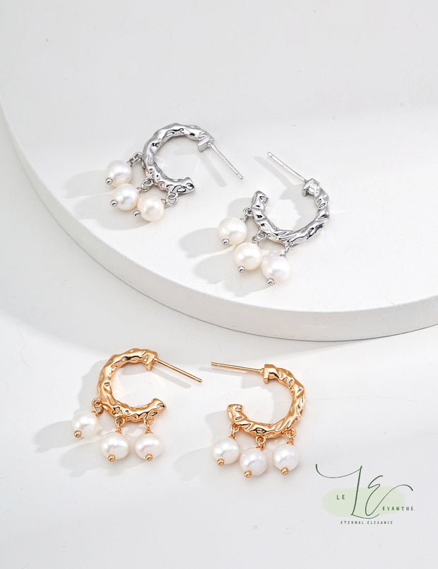 Freshwater Pearl Dangle Hook Earrings | 925 Sterling Silver | 18K Fine Gold