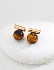 Tiger’s Eye Black Agate Stud Earrings | 925 Sterling Silver | 18K Fine Gold