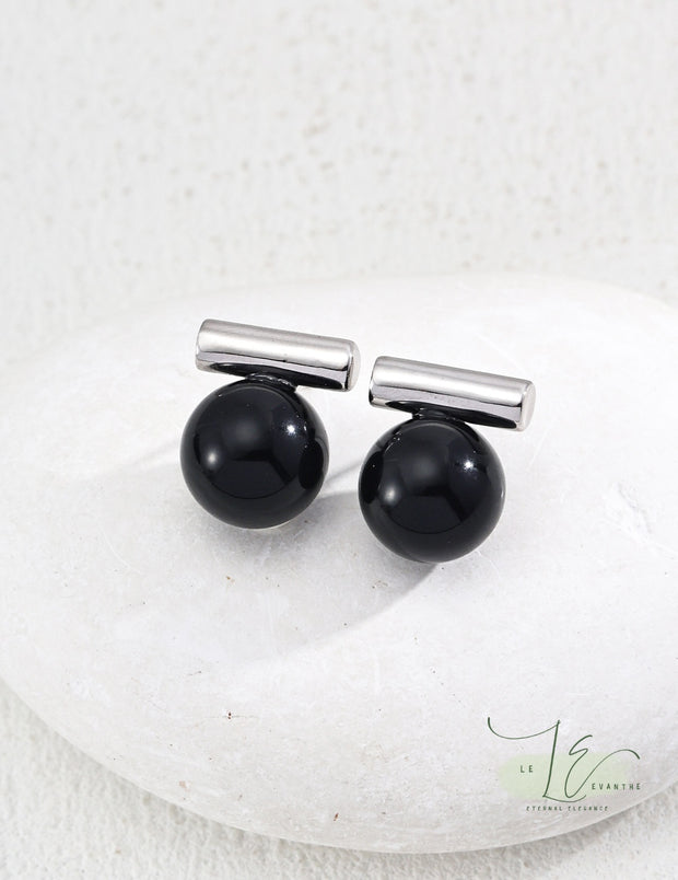 Tiger’s Eye Black Agate Stud Earrings | 925 Sterling Silver | 18K Fine Gold