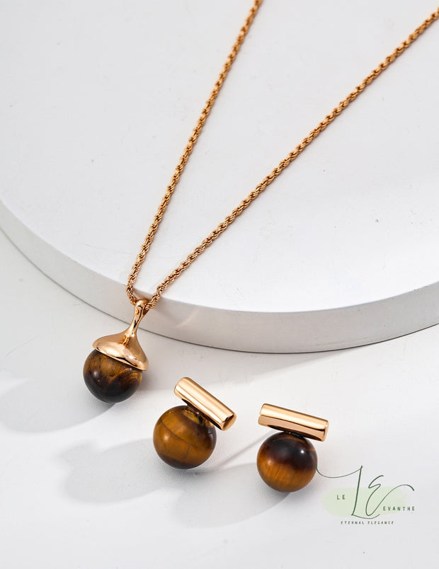 Tiger’s Eye Black Agate Stud Earrings | 925 Sterling Silver | 18K Fine Gold