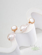 Shell Stud & Freshwater Baroque Pearl Pendant Earrings | 18K Fine Gold