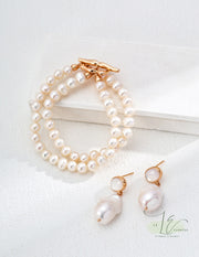 Shell Stud & Freshwater Baroque Pearl Pendant Earrings | 18K Fine Gold