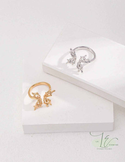 Delicate Butterfly Open Ring with Fluid Design | 925 Sterling Silver | 18K Gold - featuring an artistic open-wing silhouette