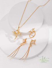 Model wearing the Butterfly Pendant Necklace on 18" chain, demonstrating its perfect layering length.