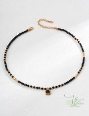 Sophisticated Black Agate Necklace | 925 Silver & 18K Gold - sleek polished stones on a delicate chain.