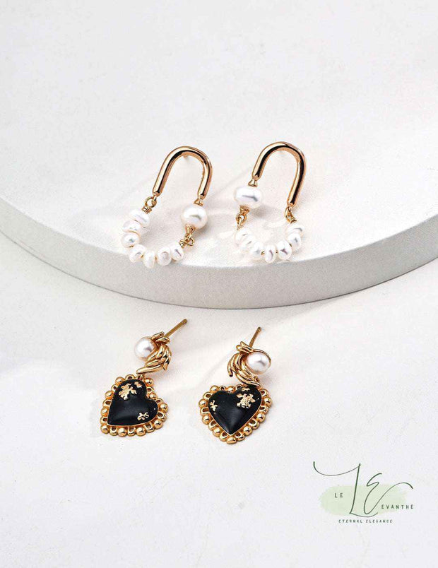 Luxury-packaged Black Agate Heart Earrings in gift box - perfect for romantic gifting.