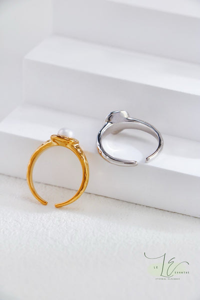 Octagonal Minimalist Design Single Lustrous Freshwater Pearl Open Adjustable Ring | 925 Sterling Silver | 18K Fine Gold