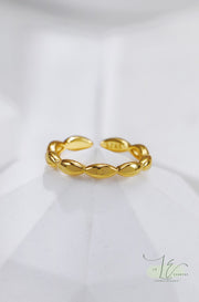 Minimalist Rice Grain Design Adjustable Open Ring | 925 Sterling Silver | 18K Fine Gold