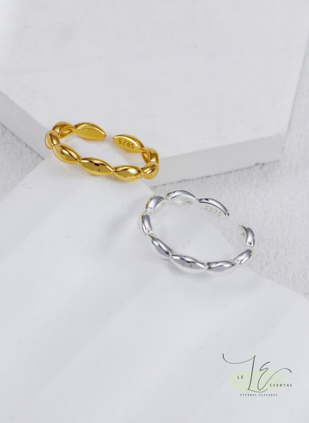 Minimalist Rice Grain Design Adjustable Open Ring | 925 Sterling Silver | 18K Fine Gold