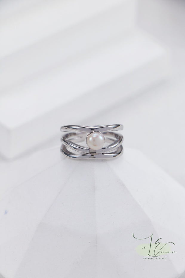 Irregular Design Freshwater Pearl Adjustable Open Ring | 925 Sterling Silver | 18K Fine Gold