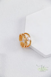 Irregular Design Freshwater Pearl Adjustable Open Ring | 925 Sterling Silver | 18K Fine Gold