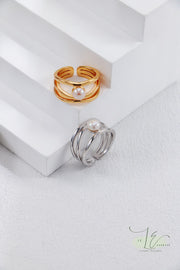 Irregular Design Freshwater Pearl Adjustable Open Ring | 925 Sterling Silver | 18K Fine Gold